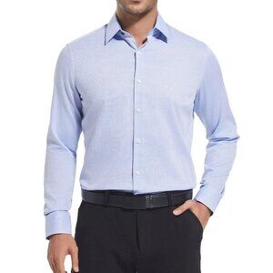 Duchamp London Men's XXL Slim Fit Stretch Button Down Dress Shirt Blue Pattern